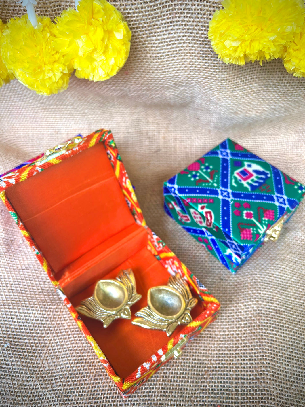 Patola Gift Boxes with pure Brass Deepaks