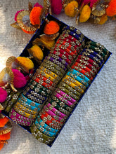 Load image into Gallery viewer, Kundan Work Silk Bangles- Set of 5 Pairs
