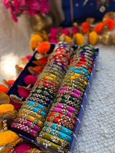 Load image into Gallery viewer, Kundan Work Silk Bangles- Set of 5 Pairs