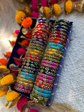 Load image into Gallery viewer, Kundan Work Silk Bangles- Set of 5 Pairs