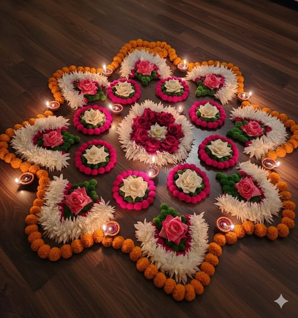 Gajra and Rose Rangoli set- 17 pieces – Krishna HomeDecor