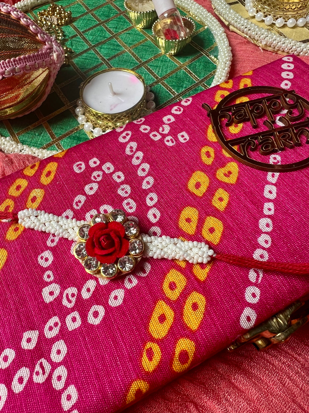 Customizable Pearl Rose Rakhi Hamper