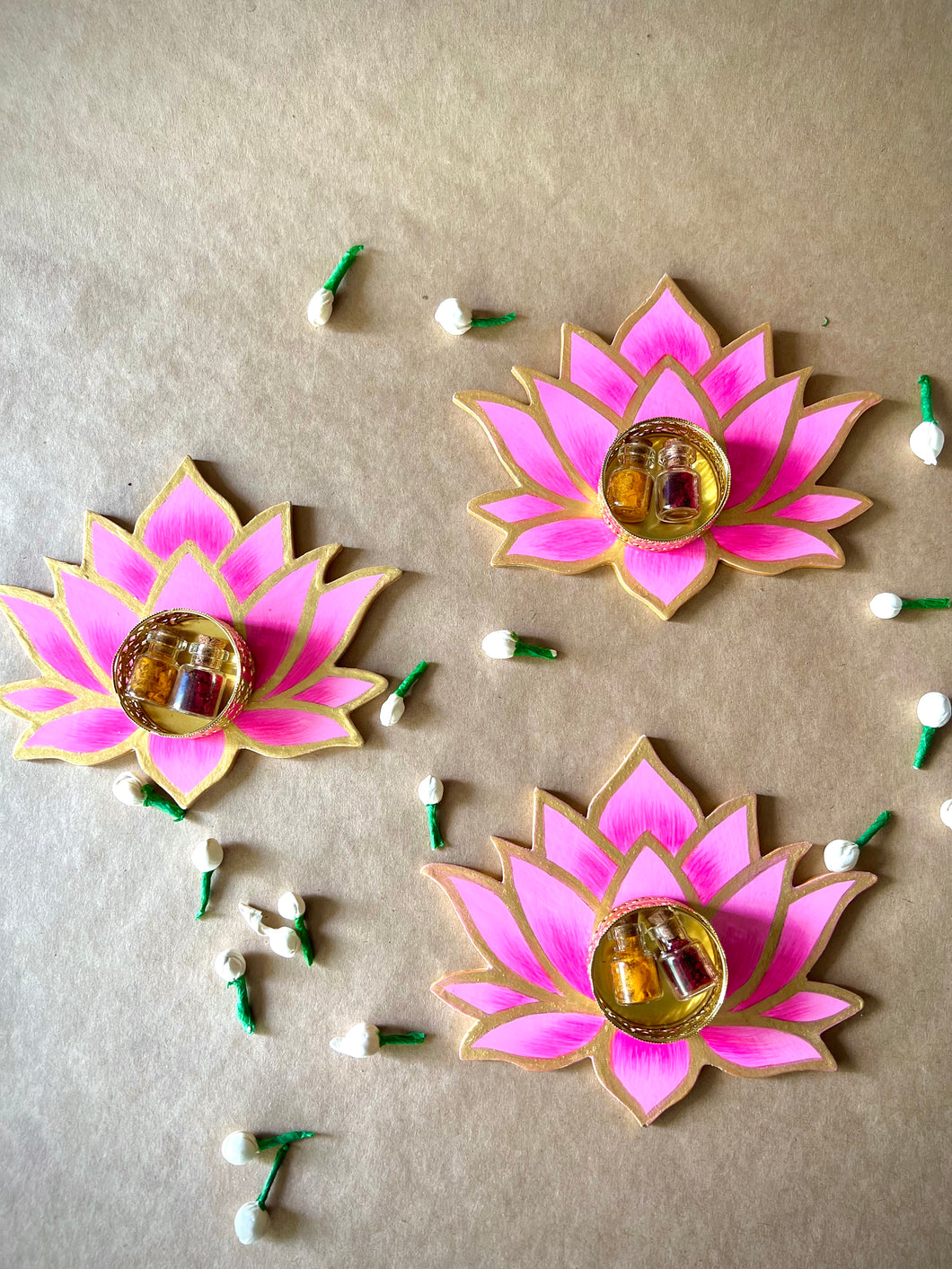 Handpainted Pichwai Lotus Cutouts with Haldi Kumkum