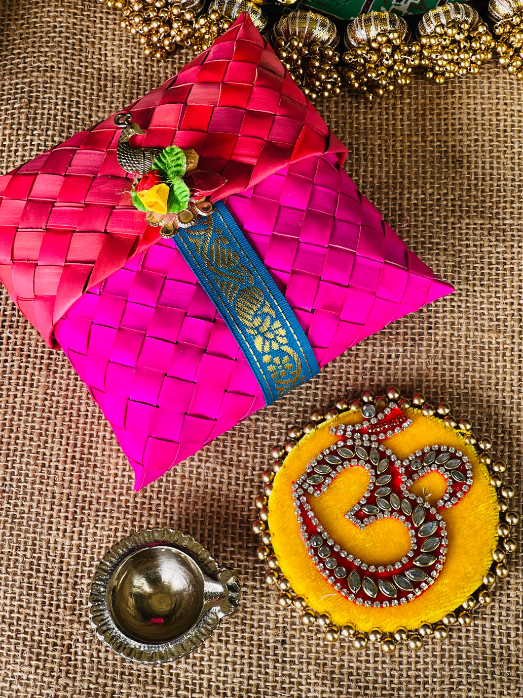 Pooja Favors- Palm Pouches w/ Kundan Om