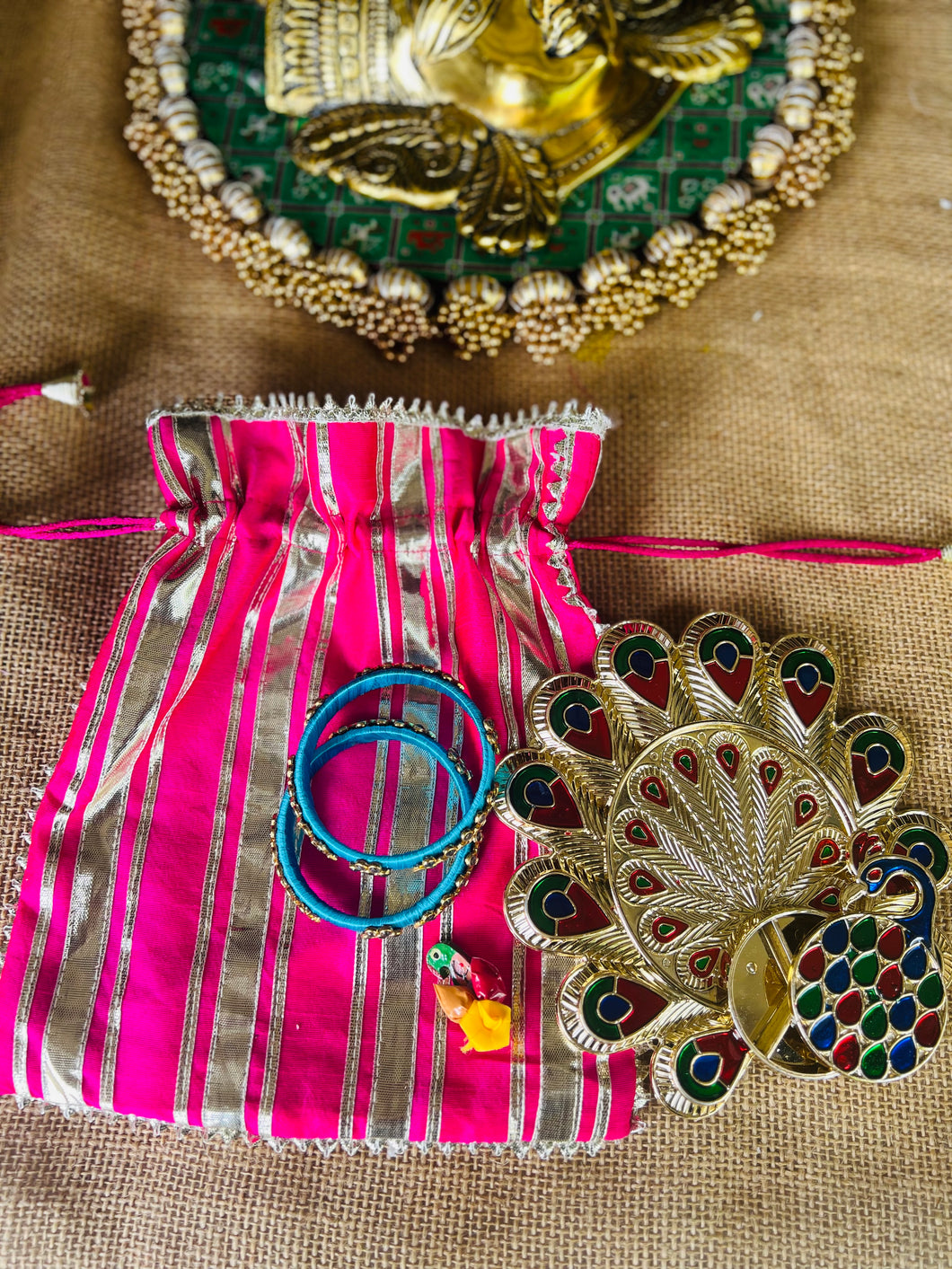 Pooja Favors- Gota Patti Bag w/ bangles and Pooja Thali