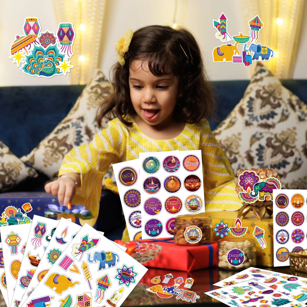 Diwali Stickers For Gifts Crafts or Favors- Set of 9 Sheets