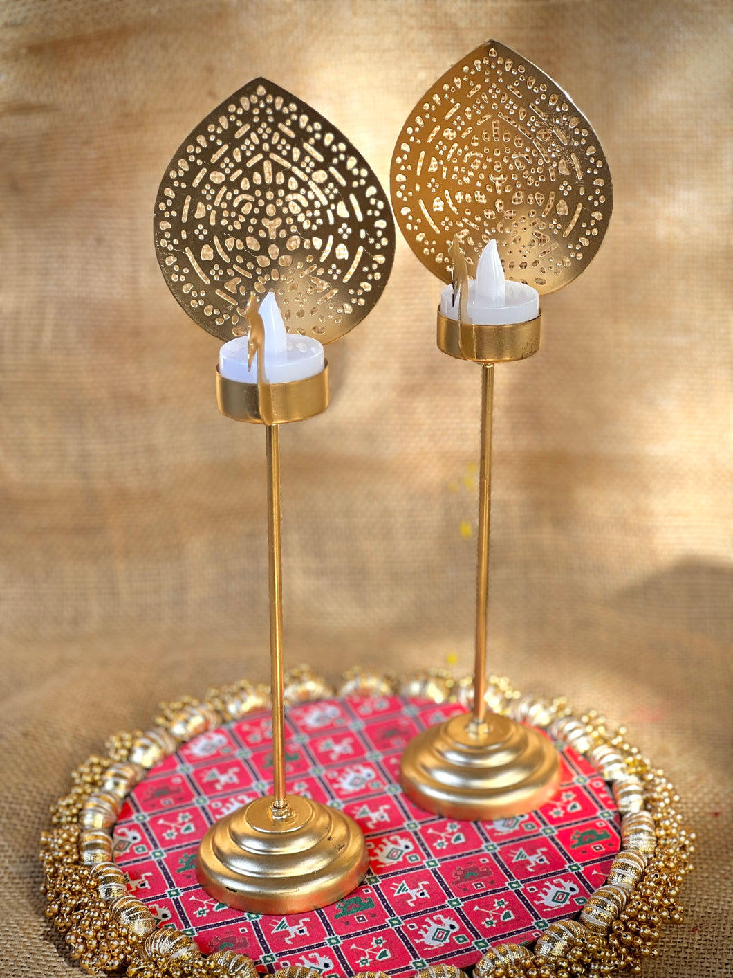 Gold Peacock Tealight Stand- Single