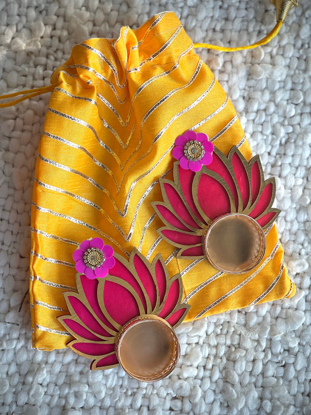 Pair of Lotus Tealights w/Potli Bag