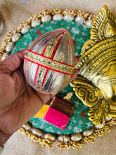 Load image into Gallery viewer, Pooja Favors- Mini Gota wrapped Coconut w/Haldi Kumkum
