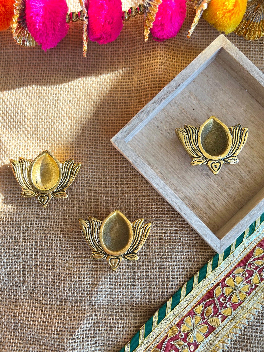 Gold Finish Lotus Deepak- Pair