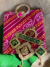 Load image into Gallery viewer, Bandhani Bag W/ Gold Subh Labh Hangings
