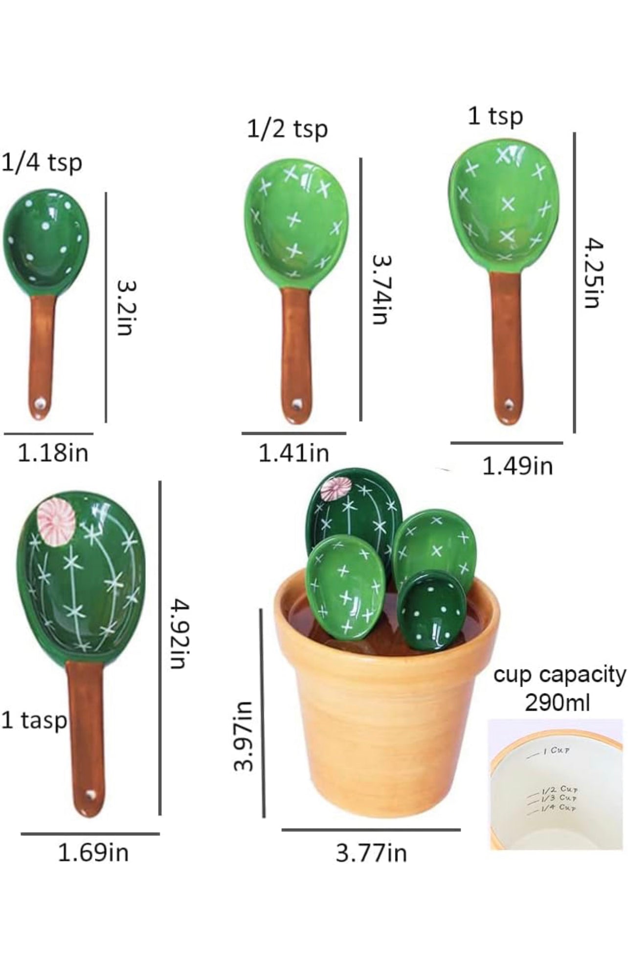 Ceramic Cactus Measuring Spoon Set