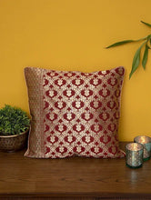 Load image into Gallery viewer, Red Banarasi Brocade Cushion Cover
