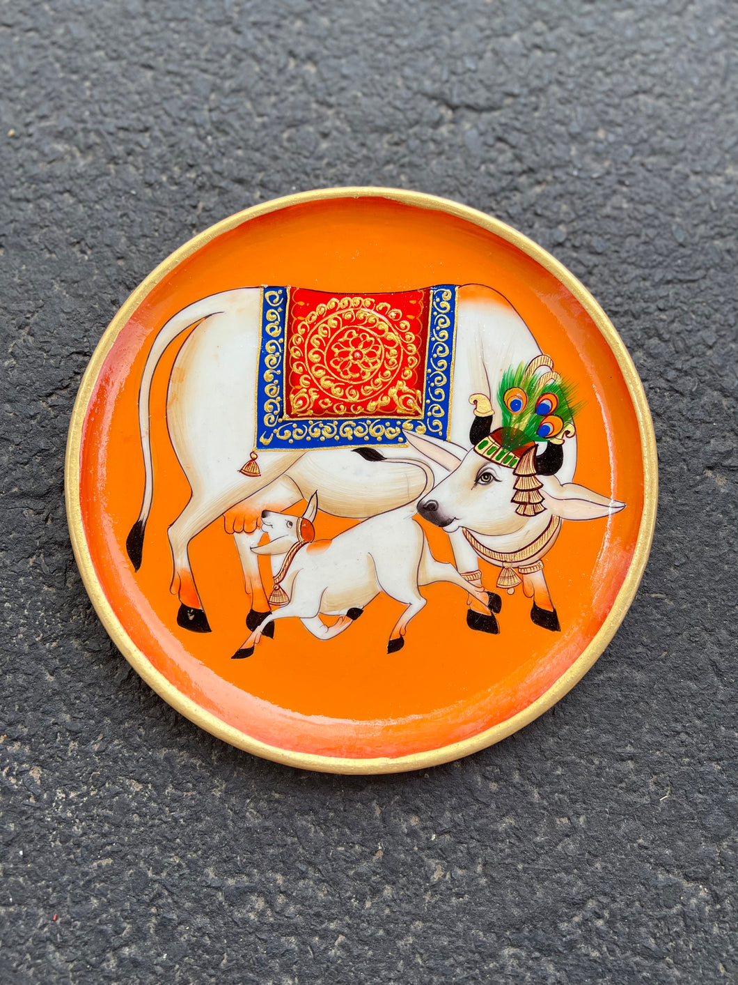 Pichwai Plates- Orange Calf and Cow