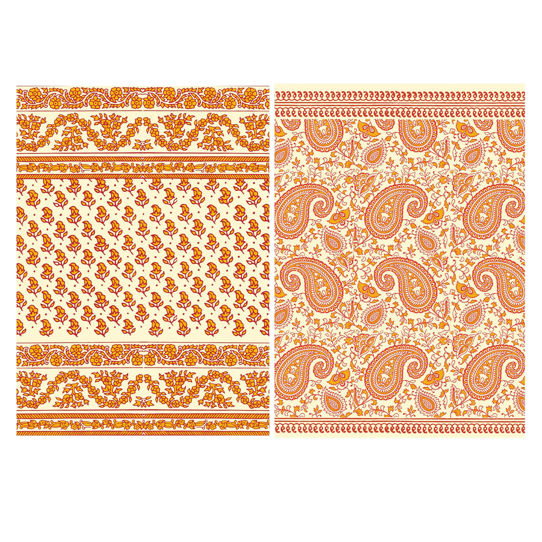 Orange Block Print Decoupage Sheets- Set of 2