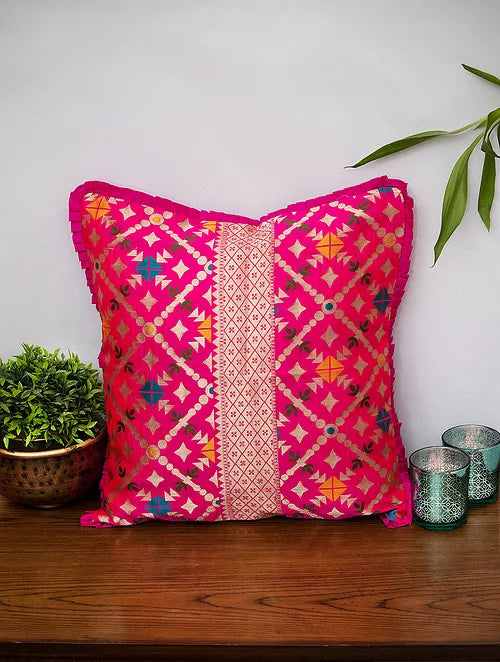 Pink Banarasi Brocade Cushion Cover